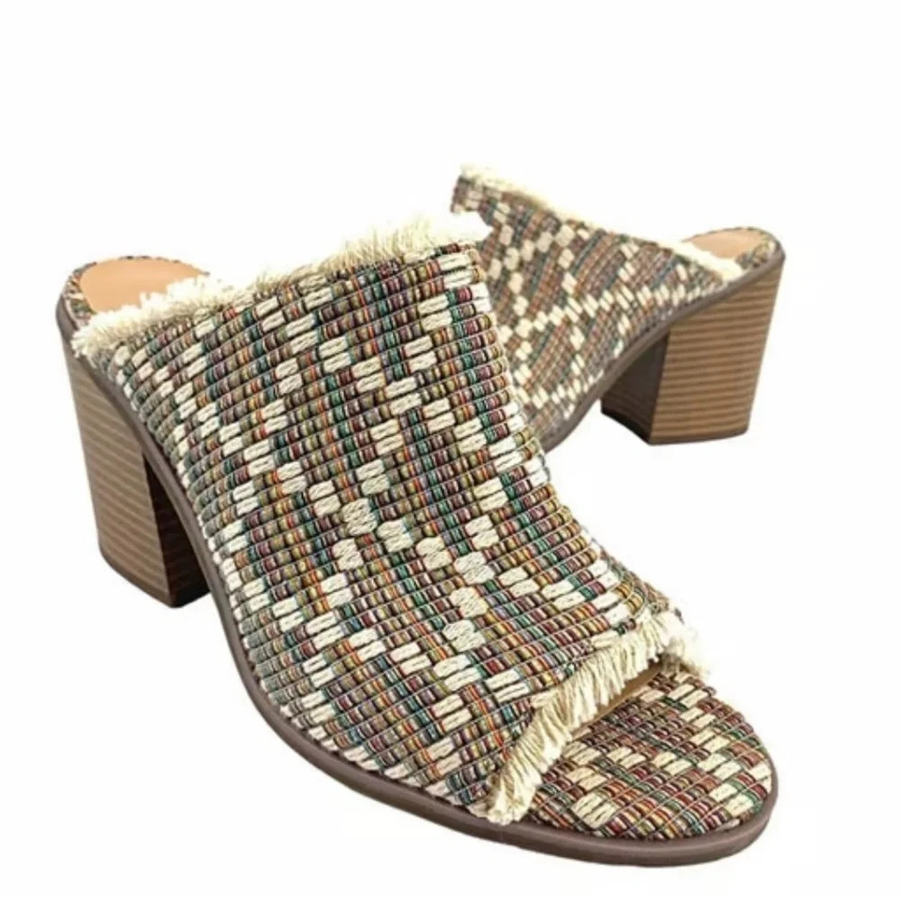 Woven Fringe Mule Heels in Multicolor size 6